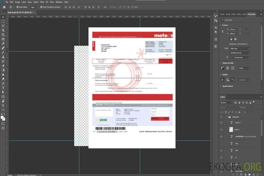 Facture commerciale du service public Meteor, SCR template